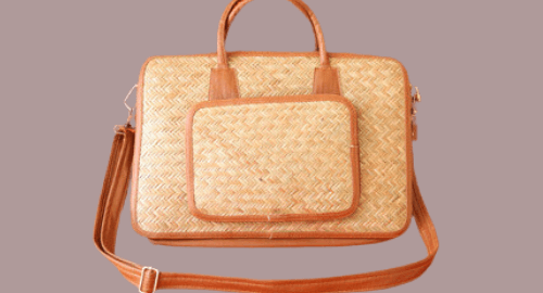 Image of orange and brown coloured handbag