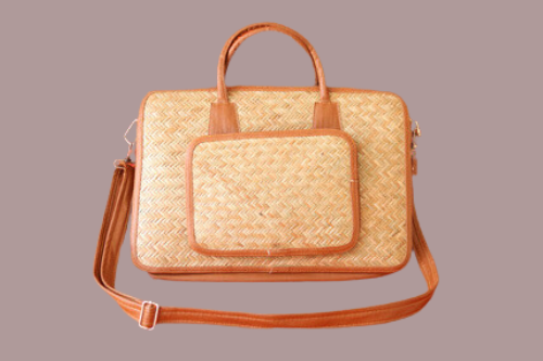 Image of orange and brown coloured handbag